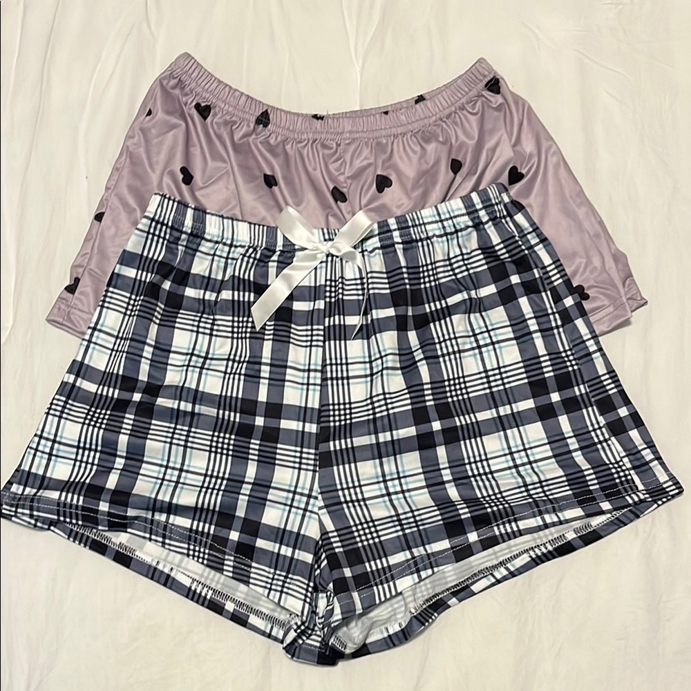 NWOT Plaid and Heart Pajama Shorts Pair